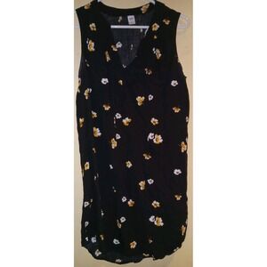 Old Navy Sleeveless Blouse Shirt Dress Women's Sz M Black Ditsy Floral‎ Pullover